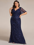 Stunning Plus Size V-Neck Sequin Applique Mermaid Evening Dress