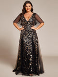 Plus Size Applique Tulle Floor Length Formal Gowns#color_Black & Gold