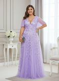 Plus Size V-Neck Lace Applique A-Line Evening Dress