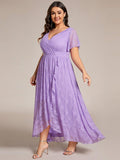 Plus Size Elegant Navy Blue Lace High-Low Evening Dress#color_Lavender