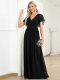 Mint Green Pleated A-Line Evening Dress with Sleeves