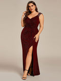 Sparkly Straps Sequin Mermaid Evening Dress with Slit