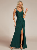 Sparkly Straps Sequin Mermaid Wedding Guest Dress with Slit