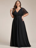 Plus Size V-Neck Waist Applique Chiffon Formal Evening Dress