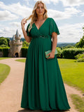 Plus Size V-Neck Waist Applique Chiffon Formal Evening Dress