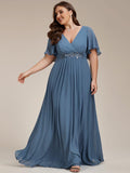 Plus Size V-Neck Waist Applique Chiffon Formal Evening Dress