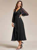 Elegant Sky Blue V-Neck Twist Knot Sleeve Formal Dress #color_Black