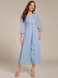 Elegant Sky Blue V-Neck Twist Knot Sleeve Formal Dress #color_Sky Blue
