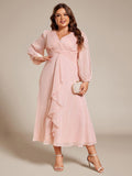 Elegant Sky Blue V-Neck Twist Knot Sleeve Formal Dress#color_Pink
