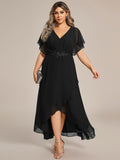 Charming V-Neck Waist Applique Formal Dress with Flutter Sleeves