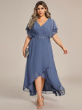 Plus Size V-Neck Applique Formal Dress with Flutter Sleeves