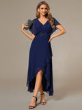 Charming V-Neck Waist Applique Formal Dress with Flutter Sleeves