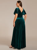 Plus Size V-Neck Short Sleeves Ruffle Velvet Evening Dress