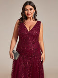 Plus Size V-Neck Sequin A-Line Tulle Formal Evening Dress
