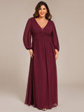 Plus Size Chiffon Pleated A-Line Formal Dress with Long Sleeves