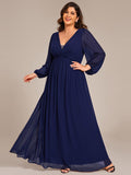 Plus Size Chiffon Pleated A-Line Formal Dress with Long Sleeves