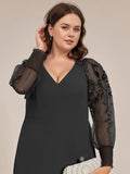 Plus Size V-Neck Chiffon Evening Dress with Long Lace Sleeves