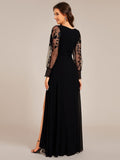 V-Neck Chiffon Slit Evening Dress with Long Lace Sleeves
