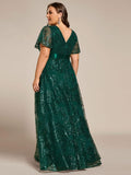 Plus Size V-neck Sequin A-Line Long Formal Dress