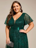 Plus Size V-neck Sequin A-Line Long Formal Dress