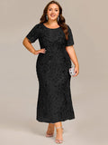 Plus Size Sequin Wedding Guest Dress with Short Sleeves