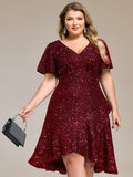 Plus Size Glitter Black Ruffle Hi-Low Formal Dress