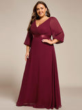 Plus Size V-Neck Empire Waist Chiffon Formal Evening Dress