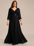 Plus Size V-Neck Empire Waist Chiffon Formal Evening Dress
