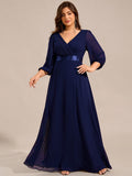 Plus Size V-Neck Empire Waist Chiffon Formal Evening Dress