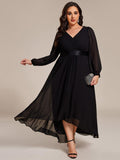 Plus Size Pleated High-Low Formal Dress wiith Long Sleeves