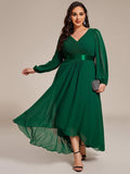 Plus Size Pleated High-Low Formal Dress wiith Long Sleeves