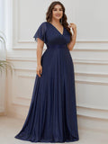 Plus Size Sequin Empire Waist A-Line Evening Dress#color_Navy Blue