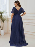 Plus Size Sequin Empire Waist A-Line Evening Dress#color_Navy Blue
