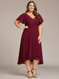Elegant V-Neck Chiffon Ruffle High-low Bridesmaid Dress
