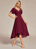 Elegant V-Neck Chiffon Ruffle High-low Bridesmaid Dress