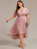 Plus Size Lavender Chiffon A-Line Wedding Guest Dress with Sleeve #color_Dusty Rose
