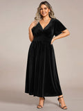 Elegant V-Neck Empire Waist Velvet Wedding Guest Dress