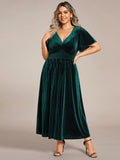 Plus Size Empire Waist A-Line Velvet Wedding Guest Dress