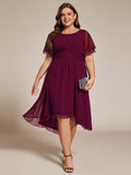 Flattering Plus Size Short Sleeve Ruffled High-Low Wedding Guest Dress