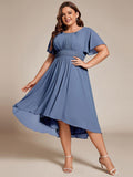 Flattering Plus Size Short Sleeve Ruffled High-Low Wedding Guest Dress
