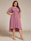 Flattering Plus Size Short Sleeve Ruffled High-Low Wedding Guest Dress