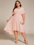 Flattering Plus Size Short Sleeve Ruffled High-Low Wedding Guest Dress
