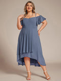 Plus Size Chiffon High-Low Wedding Guest Dress with Cold Shoulder