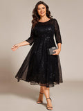 Plus Size Sequin A-Line Wedding Guest Dress with 3/4 Sleeves