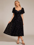 Elegant Swwtheart Velvet Tea Length Wedding Guest Dress
