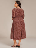Plus Size Floral Print Wedding Guest Dress with 3/4 Sleeve