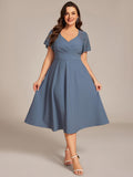 Plus Size V-Neck Pleated Wedding Guest Dress with Pockets