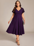Plus Size V-Neck Pleated Wedding Guest Dress with Pockets