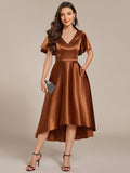 Glitter Satin A-Line Wedding Guest Dress with Short Sleeves