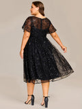 Plus Size Round Neck Sequin A-Line Wedding Guest Dress